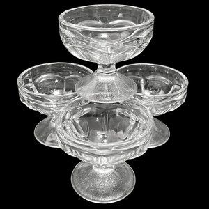 Vintage 1940s Dominion Glass Ice Cream Dessert Footed Bowls Clear Pressed Glass